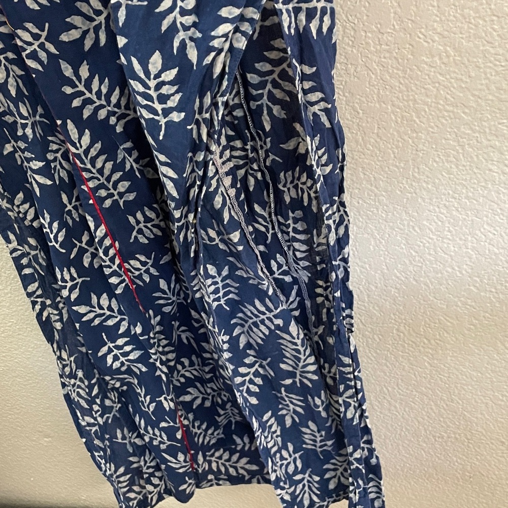 Indian cobalt Blue red accent Floral maxi Dress side slits 100%cotton boho 60’s - Picture 4 of 8